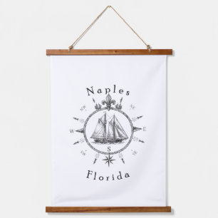 Naples Florida Nautical Sailing Compass Sailboat Hanging Tapestry