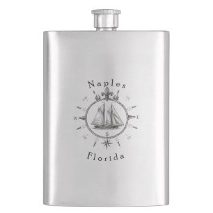 Naples Florida Nautical Sailing Compass Sailboat Hip Flask