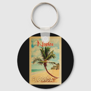 Naples Florida Palm Tree Beach Vintage Travel Key Ring