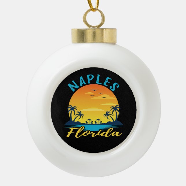 Naples Florida Palm Trees Beach Ceramic Ball Christmas Ornament (Front)