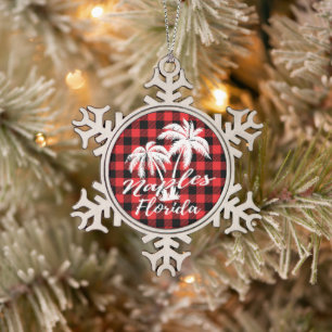 Naples Florida Palm Trees Beach Snowflake Pewter Christmas Ornament