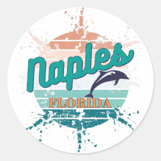 Naples Florida Retro Vintage Exploding Sunset Classic Round Sticker
