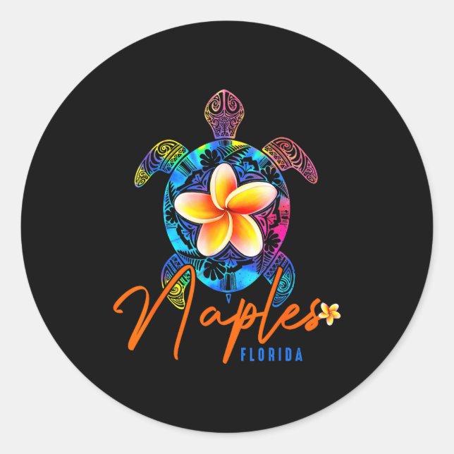 Naples Florida Sea Turtle Tie Dye Trocal Vacation  Classic Round Sticker (Front)