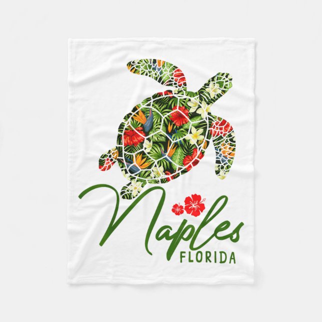 Naples Florida Sea Turtle Tropical Hibiscus Beach  Fleece Blanket (Front)