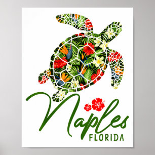 Naples Florida Sea Turtle Tropical Hibiscus Beach  Poster