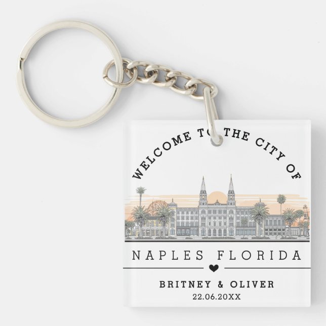  Naples Florida Skyline – Custom Wedding favour Key Ring (Front)