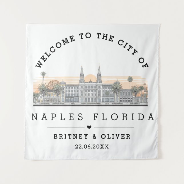  Naples Florida Skyline – Custom Wedding favour Tapestry (Front)
