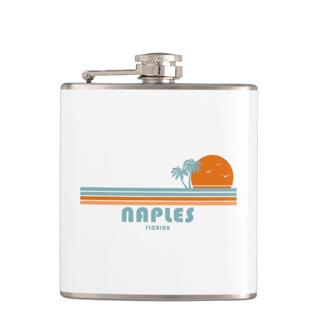Naples Florida Sun Palm Trees Hip Flask (Front)