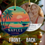 Naples Florida Vintage Seagull Sunset Souvenirs Ceramic Ornament<br><div class="desc">Naples Beach Florida Vintage Seagull Retro Palm Trees 60s Souvenirs. Sunset design with your favourite Florida beach and sea, suitable for Florida beach Towns lovers especially those who love Naples Beach. - Ad a photo on the back with the easy to use template. - - You can customise and modify...</div>
