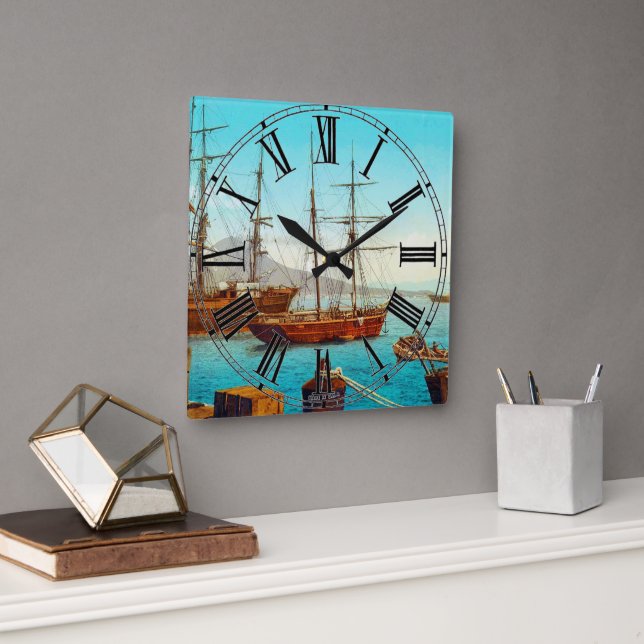 Naples harbour Italy 1800s Square Wall Clock (Office)