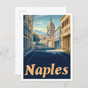 Naples Italy Art Vintage Travel Illustration Postcard