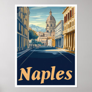 Naples Italy Art Vintage Travel Illustration Poster