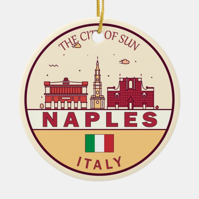 Naples Italy City Skyline Emblem Ceramic Ornament (Front)