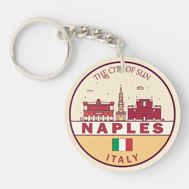 Naples Italy City Skyline Emblem Key Ring (Front)