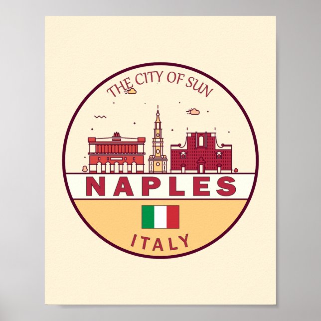 Naples Italy City Skyline Emblem Poster (Front)