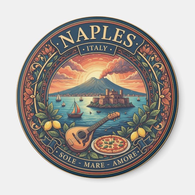 Naples Italy Mount Vesuvius Travel Magnet (Front)