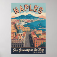 Naples Italy Retro Skyline Cityscape Travel