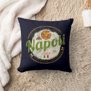 Naples Italy Retro Vesuvius And Pizza Vintage Cushion