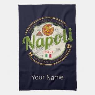 Naples Italy Retro Vesuvius And Pizza Vintage Tea Towel