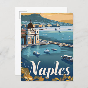Naples Italy Vintage Retro Travel Illustration Postcard