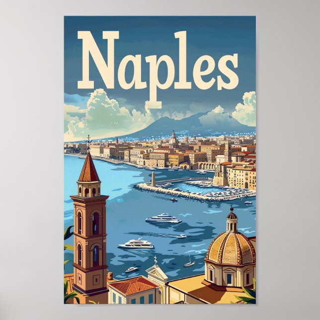 Naples Italy Vintage Retro Travel Illustration Poster (Front)