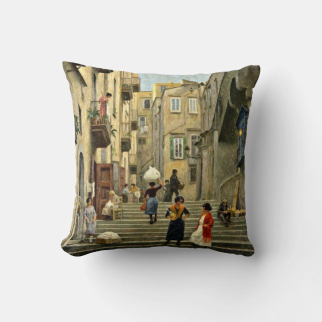 Naples Street Scene - Paul G. Fischer painting Cushion (Front)