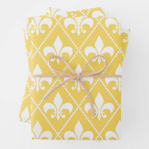 Naples Yellow Fleur de Lis Wrapping Paper Sheet