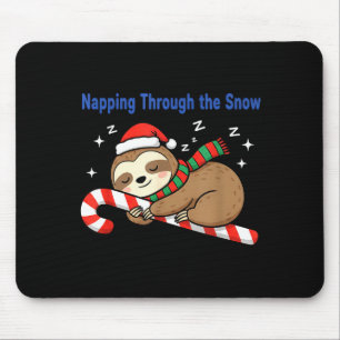 Napng Through The Snow Christmas Sloth Candy Cane Mouse Pad