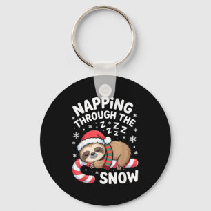 Napng Through The Snow Funny Sloth Candy Cane Xmas Key Ring