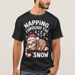 Napng Through The Snow Funny Sloth Candy Cane Xmas T-Shirt