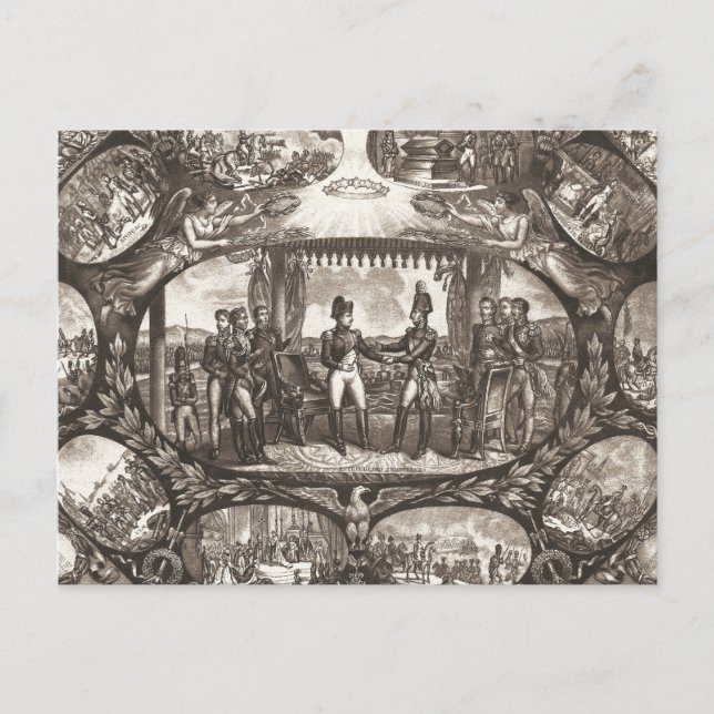 Napoleon Bonaparte and Tsar Alexander I at Tilsit Postcard (Front)