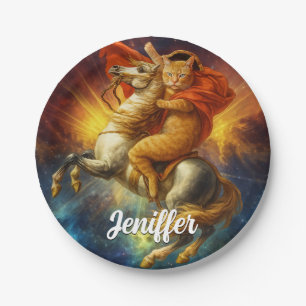 Napoleon Cat Riding Horse Through Galaxy Paper Plate