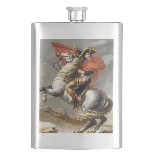 Napoleon Crossing the Alps by Jacques Louis David Hip Flask (Front)