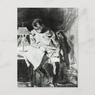 Napoleon studying his maps by lamplight, c.1800 postcard