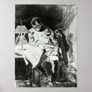 Napoleon studying his maps by lamplight, c.1800 poster