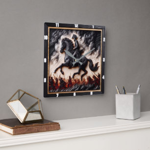 Napoleonic Cavalry Mount Dashing Square Wall Clock