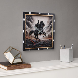 Napoleonic Cavalry Stallion Bounding Square Wall Clock