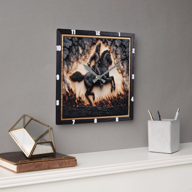 Napoleonic Cavalry Stallion Charging Square Wall Clock (Office)