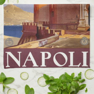 Napoli, Italy, Castel Nuovo Castle Vintage Travel Tea Towel
