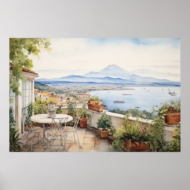 Napoli Serenity: Digital Watercolor Art Prints (Front)