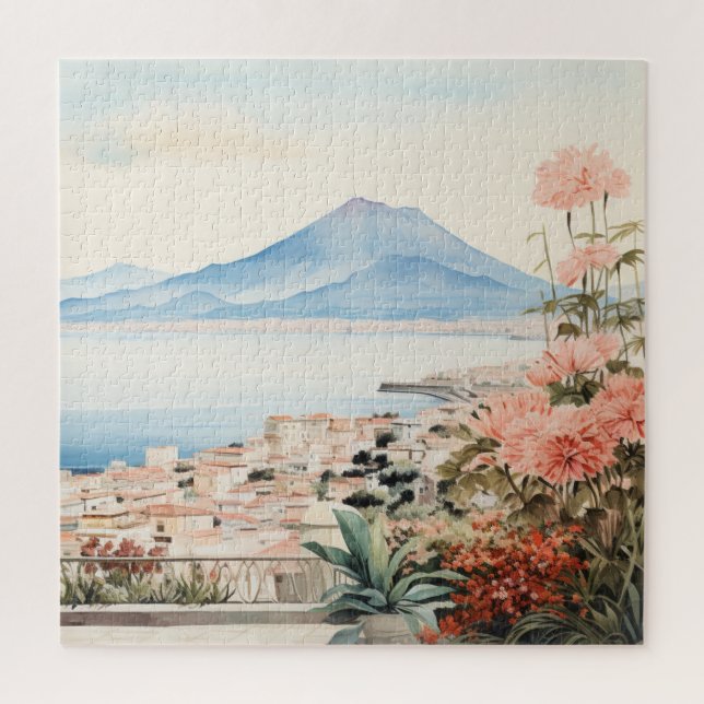 Napoli Serenity: Digital Watercolor Art Prints Jigsaw Puzzle (Vertical)