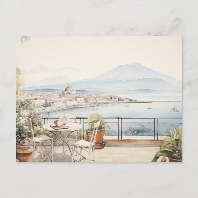 Napoli Serenity: Digital Watercolor Art Prints Postcard (Front)