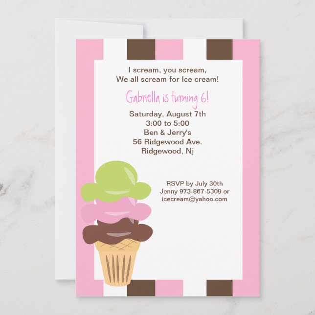Napolitano Ice Cream Birthday Invitation (Front)