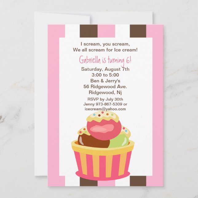 Napolitano Ice Cream Sundae Birthday Invitation (Front)