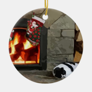 Napping by the Fireplace Ceramic Tree Decoration