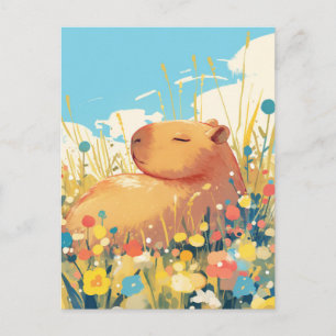 Napping Capybara in Summer Wildflower Meadow Postcard