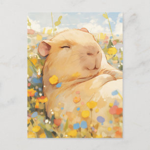 Napping Capybara in Sunny Wildflower Meadow Postcard
