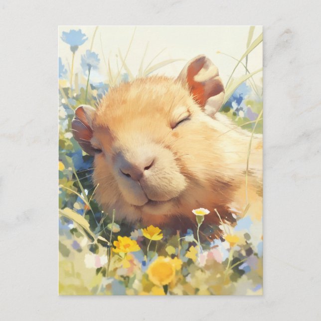 Napping Capybara in Wildflower Meadow Postcard (Front)