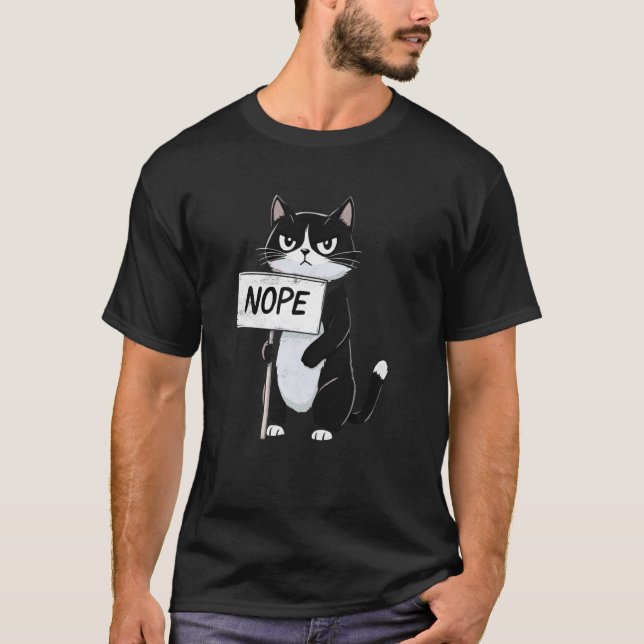 Napping Cat Tee Funny Nope Lazy Cats Lover Cute Ki (Front)