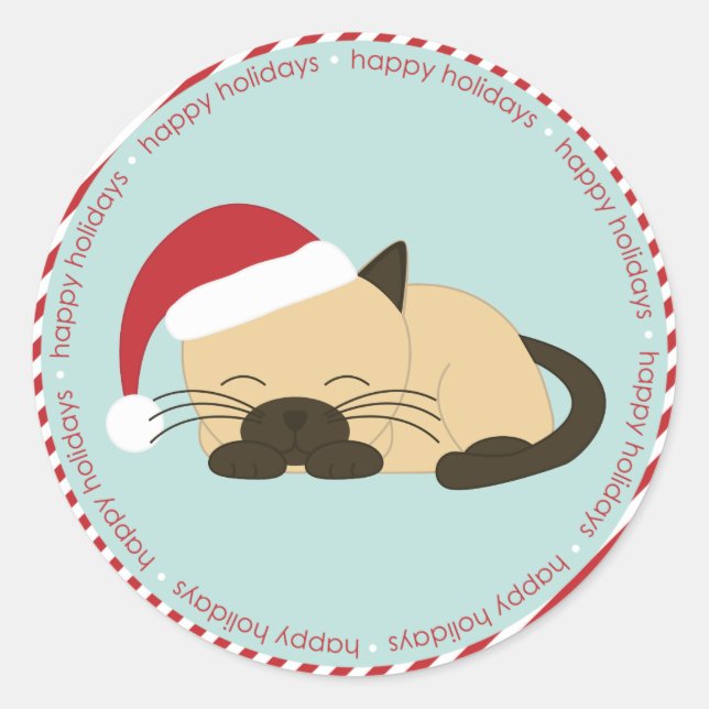 Napping Cat Wearing a Santa Hat Classic Round Sticker (Front)